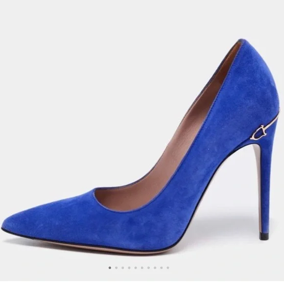 Gucci Blue Suede Pointed Toe Pumps Size 38.5 - Picture 1 of 16